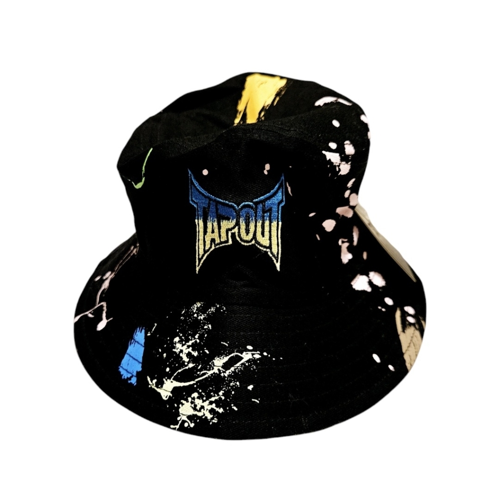 Tapout Mens Paint Splatter Embroidered Black Bucket Hat One Size NWT